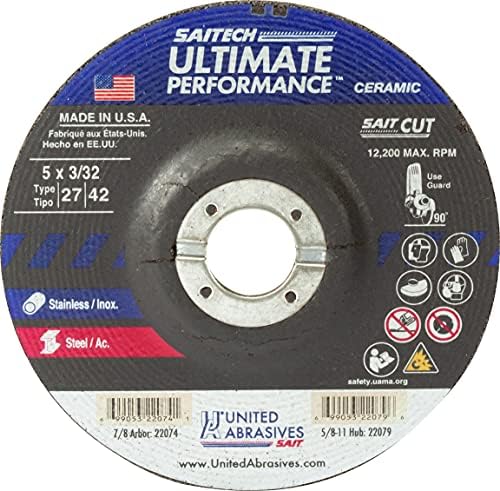 ABRASIVOS UNIDOS SAIT 22074 5X3/32X7/8 SAITECH Ultimate Performance Premium Cut-Off Wheels, 25 pacote