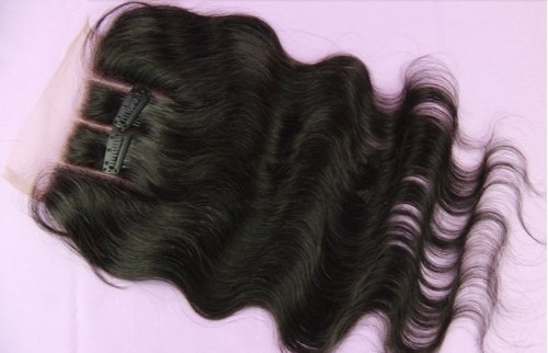 Hair Dajun 7a Peruviano Virgem Remy Cabelo Humano Lace Fechamento com Pacotes 3 Parte O onda corporal Wave Color Natural 12 Fechamento+28