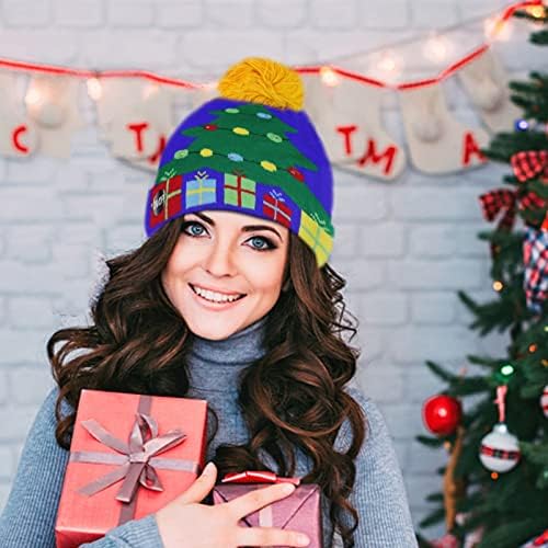 Luzes com chapéu de bola LED Christmas Hat Colorful Christmas Knit