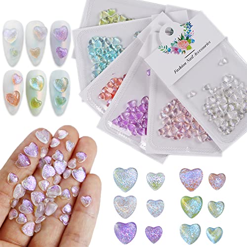 300pcs Charms de unhas de coração 3D Charms de coração para pregos Acessórios para unhas do dia dos namorados para unhas Arte 3Colors