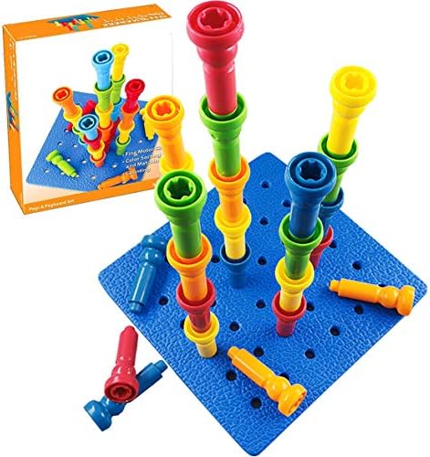 A placa Vipamz PEG definiu a terapia ocupacional Toys-Montessori brinquedo de habilidades motoras finas, adequado para crianças pequenas e pré-escolares com mais de 3 anos de idade. 25 pinos de pinças de pano alto de 8 pegboard