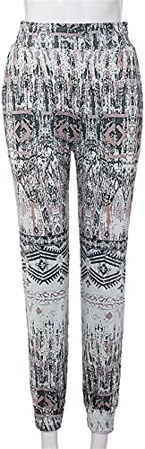 Calça feminina cargo moderno feminino companheiro de cintura alta bolso de impressão longa calça calças de praia boho