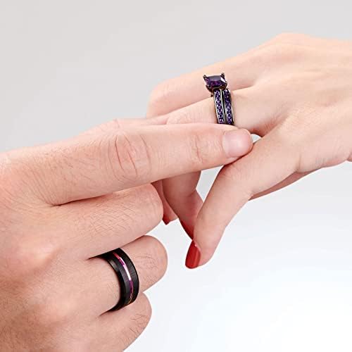 Shelves Black Prazed Couples Women Purple Wedding Rings Desen Desen His and Her Men Tungsten Weding Band