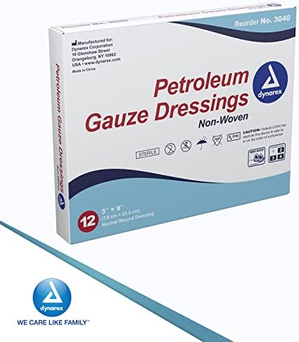 Dynarex Sterile Petroleum Non Adhering Galze Dress para feridas, 12 contagem