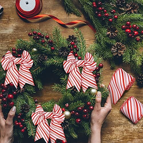 2 rolos de Natal Fita de faixa de pimenta vermelha e branca Fita com fio de Natal Fita de chapéu de fita de Natal