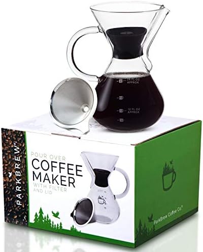 Parkbrew Poad sobre cafeteira - o conjunto inclui uma jarra de vidro, tampa de retenção de calor e filtro de café reutilizável ou gotejamento