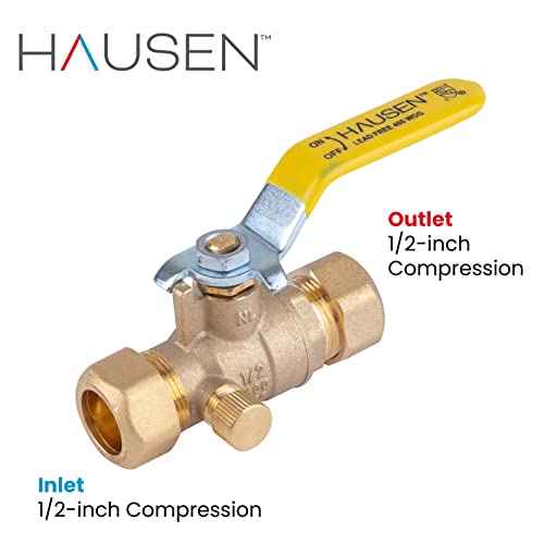 HAUSEN 1/2 polegada de compressão da válvula de bola de latão com dreno, 1 pacote