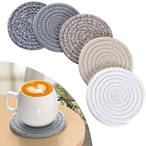 Coasters para bebidas, montanhas-russas de bebidas trançadas à mão, conjunto de 5, montanhas-russas resistentes ao calor