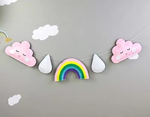 5ff Felt Cloud Rainbow Wall Holding Decoration nuvens de arco -íris Garland pendurada na parede para crianças quarto de estar, suprimentos