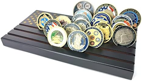 6 linhas Titular da moeda, Desafio militar Display Stand Stand American Flag Titular Rack de madeira, detém 36-40 moedas