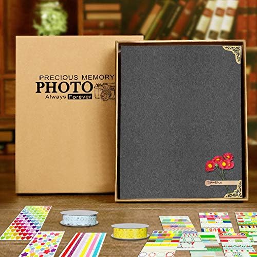 Álbum de fotos DIY Scrapbook 80 páginas, ADKWSE 3 ALGO ANELHO 8.5 x 11 polegadas Página preta Livro de sucata com suprimentos de scrapbooking