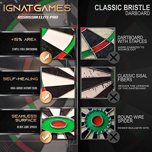 Ignatgames Dart Board Professional Conjunto - Tamanho da competição Placa de dardo sisal para adultos com 6 dardos de aço profissional