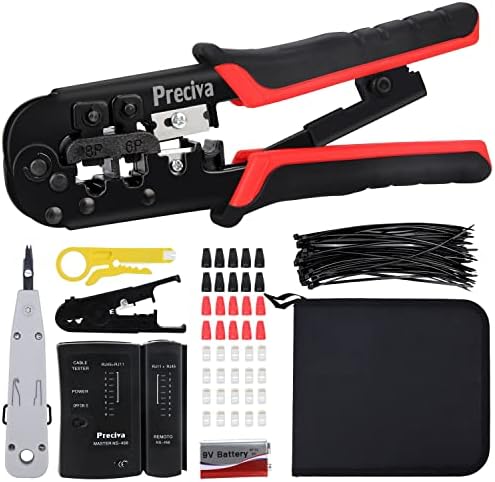 Kit de ferramentas crimper rj45, preciva cat5 cat5e ethernet crimping ferramenta com um testador de cabos de rede,