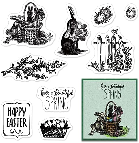 Estivaux Páscoa Bunny Clear Self para fabricação de cartas e diário, ovos de Páscoa selos Spring Rabbits Bosques de