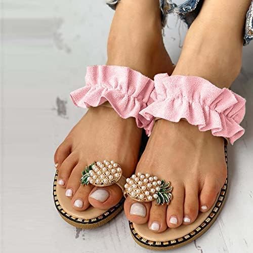 Falt Slippers for Women Women Sweet Cute Cute Pearls Sandals Clip Toe Flip Flip Boho Beach Slides para meninas adolescentes