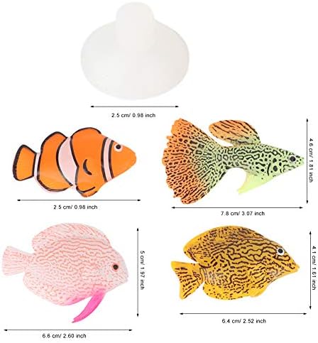 Yuehuam peixes artificiais de aquário, 4pcs no peixe de silicone luminoso escuro peixe de plástico realista de peixes flutuantes