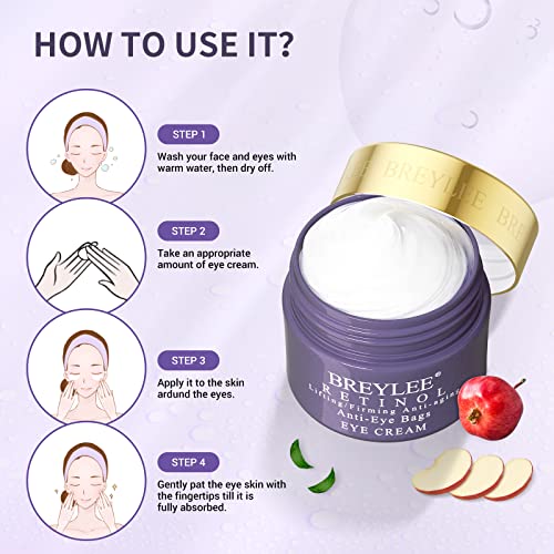 Breylee Retinol Creme para os olhos - olhos inchados e tratamentos de círculos escuros - parecem mais jovens e reduza as