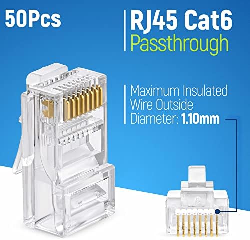 Pacote GTZ - 2 itens: RJ45 CAT6 Keystone Jacks, 50 pacote - Branco + RJ45 Cat6 Passe através dos conectores, pacote de 50