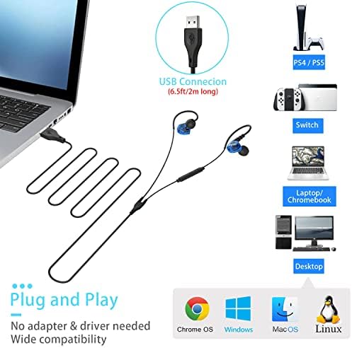 Joymiso USB C fones de ouvido e pacote de fones de ouvido USB de 6,5 pés, construídos com controle de microfone e volume, confortável