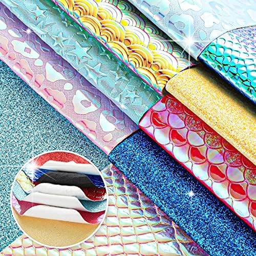 16 peças escalas de peixe sereia Glitter Faux Leits Leits em relevo lençóis de couro sintético Estrela estampa lençóis de