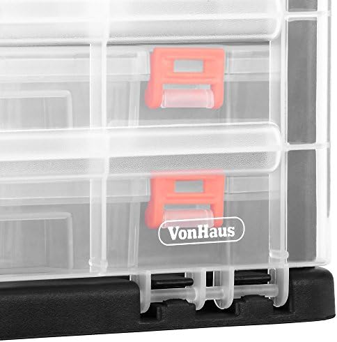 Vonhaus Multi -Purpose Tackle Storage Box, artesanato ou organizador de ferramentas - 4 bandejas removíveis e divisores ajustáveis