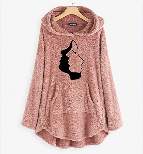 Jaqueta de lã de tamanho plus size casual Papai Noel Capuzes de manga longa de gato fofo Button espessado para baixo Tops