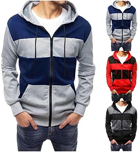 Xzhdd colorl bloqueio de retalhos moletons para homens, jacketas de capuz de inverno Selta de zíper do zíper do zíper do zíper