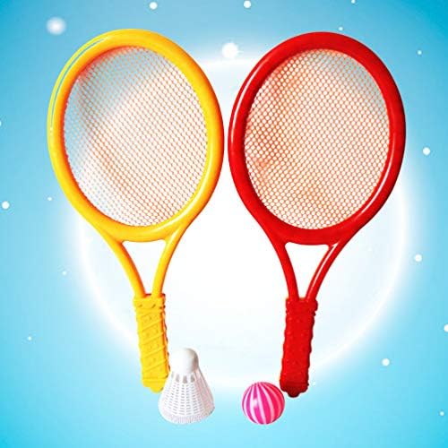 Lioobo 1 par de siza pequeno de plástico com bolas de tênis Badminton Racket para exercícios para crianças