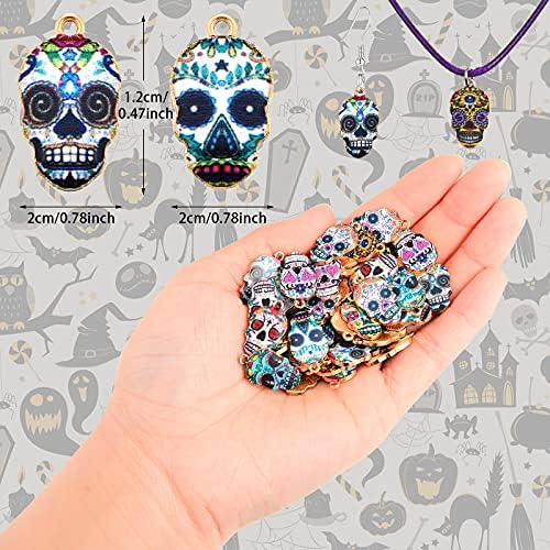 Nosiny 64 peças Halloween Flull Breathring Charms Gold Bated esmalte o charme de caveira misturada caveira colorida jóias Fazendo acessórios