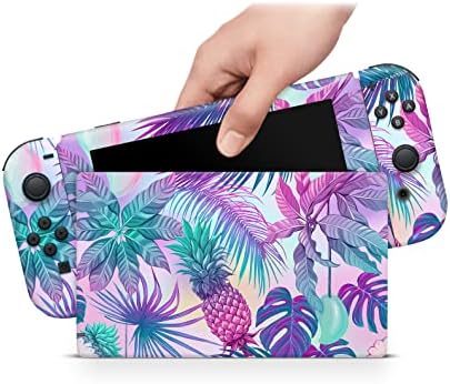Zoomhitskins OLED Switch Skin, compatível com Nintendo Switch OLED Skin Wrap, Palmão de abacaxi do Caribe Folhas de Palmão Rosa