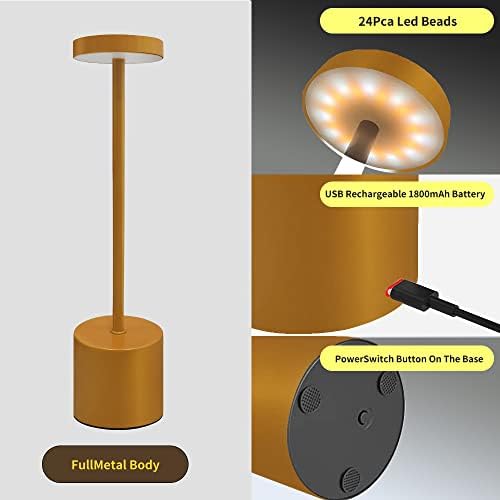 Leroxo portátil LED de mesa LED, lâmpada de mesa de metal sem fio, lâmpada recarregável de controle de toque de 3 cor,