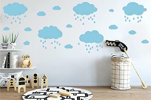 Grandes nuvens brancas e gotas de chuva Adesivos para a decoração de parede para o quarto de crianças, decoração para residências