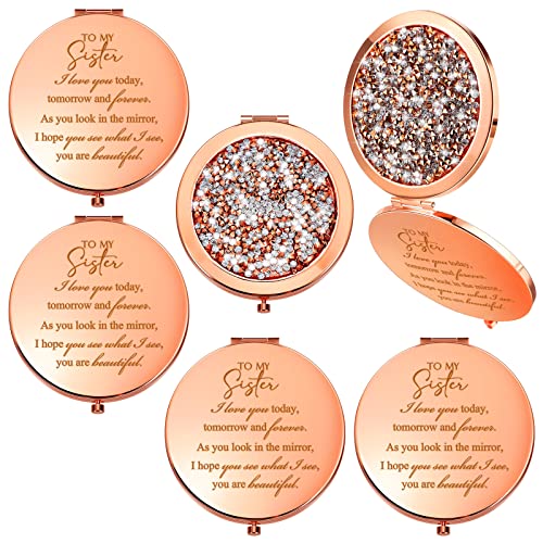 4 PCS Gifts Irmã de Irmãs Irmãs Idéias de Birthday Gift Rose Gold Compact Mirror Gifts Para irmã, maquiagem Pocket Mirror Wedding