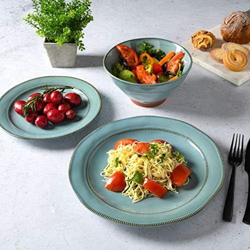 Gibson Elite Terranea Round Glaze Reactive Terra Cotta Dinnerware Conjunto, Serviço para Four, Teal