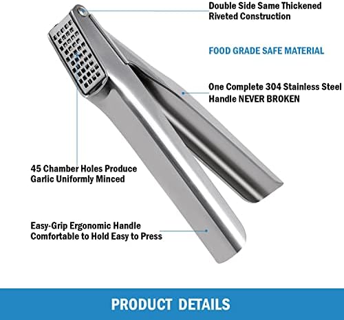 Kuccoon Garlic Press [Premium] 304 Cruscvedor de aço inoxidável Chopper e descascador conjunto à prova de ferrugem Anti-corrosão,