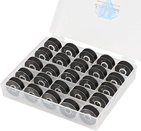 SimThread 25pcs Branco 90 WT WT Pré -Volta Bobbin Tamanho L para Brother Husqvarna Pfaff Bordado Máquina de linha de fios de