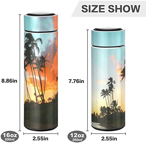 Cataku Sunset Hawaii Palm Water Bottle isolado 16 oz de aço inoxidável garrafa térmica para caneca de vácuo de boca larga reutilizável