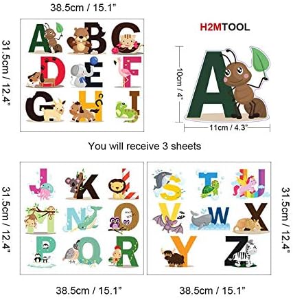 Decalques de parede do alfabeto, H2mtool Removível Animal ABC Educacional Wall Adreters para crianças decoração