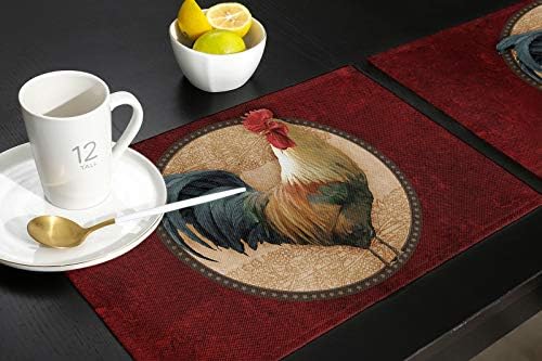 Chic D Farmhouse Cock Rooster Indoor Placemat Conjunto de 6, Placemats não deslizantes para cozinha/mesa de jantar/churrasco/pátio/festas,