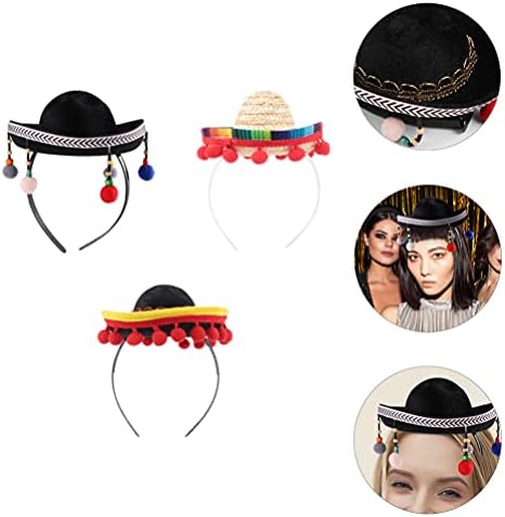 Abaodam Girl Hat 3pcs Cinco de Mayo Sombrero Hat da faixa da cabeça mexicana Sombrero Chapéus com Fringe para Fiesta Carnaval