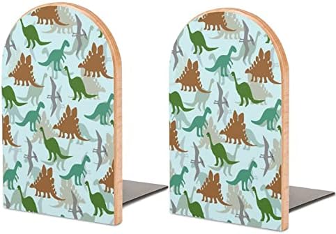 Dinosaur Pattern Pictand Wood Book Ends Non-Skid Decor Bookend para Office Home 1 par