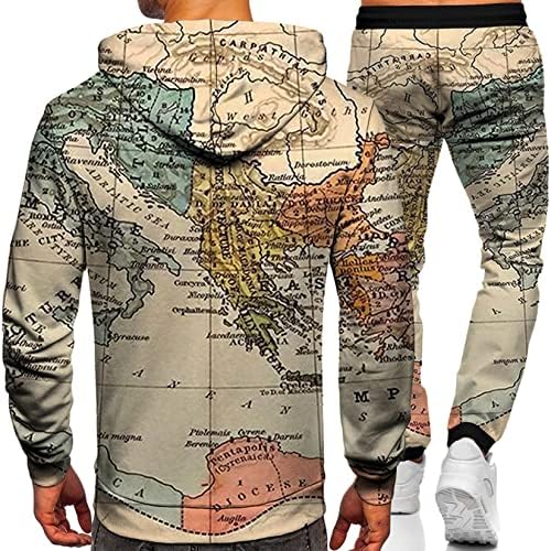 Urvip unissex 3D Digital Sweatshirt e Sweatpantes Mapas de Sweatty Mapa do mundo Novelty Padrão de capuz de capuz de 2