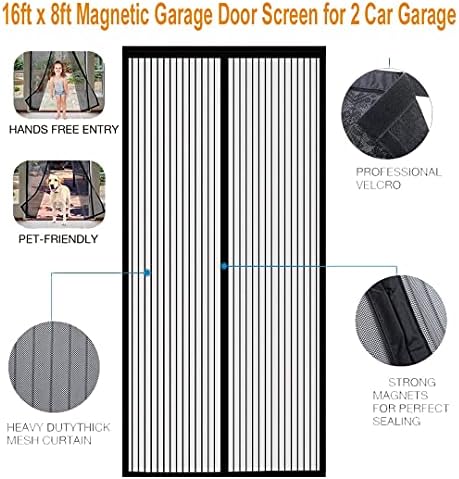 Duondduo Magnetic Garage Door Screen 16x8 pés para garagem de 2 carros, malha de porta de fibra de vidro pesada de fibra de vidro,