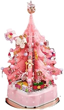 Pifude Decorações de Natal de Natal Cristal de Natal Rosa Bloco Bloco de Construção de Presente Caixa de Música Girando Toys