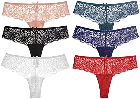 Pacote de calcinha de renda floral sexy de 6, lingerie de calcinha e calcinha de roupas íntimas, veja através de algodão