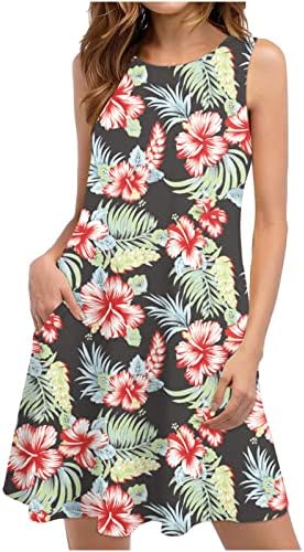 Vestido de verão para mulheres 2023 praia camiseta floral vestido de verão casual sem mangas boêmios vestido de tanque com bolsos