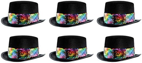 Betra Felt Felt Tow Top Hats com Rainbow Bands de lantejoulas de 6 peças acessórios de fantasia, tamanho único, preto/vermelho/laranja/amarelo/verde/azul/roxo