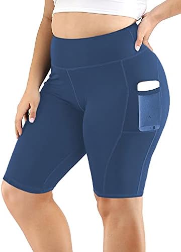 Uoohal feminino shorts de ioga plus size alta cintura motoquet shorts ativos shorts de barriga lateral bolsos laterais