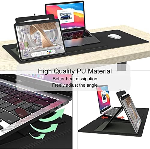 Multifuncional Tapete de Mesa de couro PU com suporte para laptop e suporte para tablets, mouse de tamanho grande é o organizador