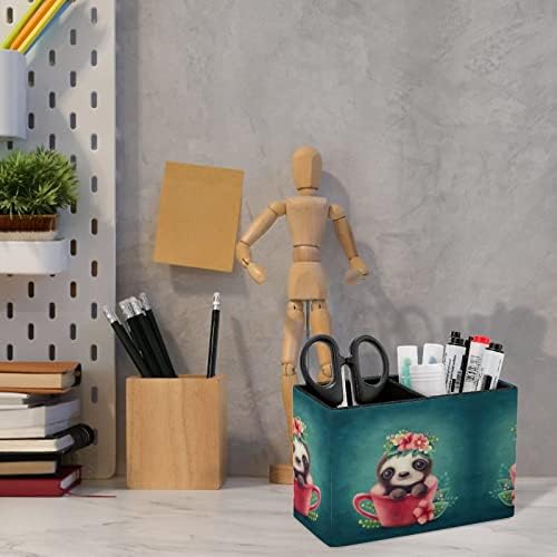 Preguiça fofa em copo Caixa de lápis Pens de porta de porta Organizador de mesa com 2 compartimentos decoração fofa para o escritório